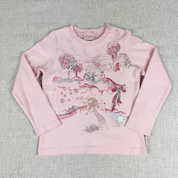 Pampolina Girls Top Size 4T Pink Long Sleeve Graphic Emboidered Sequin Shirt - Picture 1 of 15